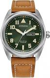 Citizen Men's Sport Casual Garrison 3-Hand Day/Date Eco-Drive Watch, Arabic Markers, Super Titanium, Sapphire Crystal, Field Watch