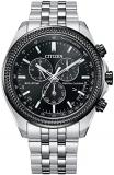 Citizen Men's Eco-Drive Classic Chronograph Watch in Stainless Steel with Perpetual Calendar, Black Dial (Model: BL5566-50E), Silver-Tone and Black