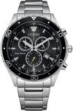 Citizen Men's Eco-Drive Weekender Chronograph Watch in Stainless Steel, Black Dial (Model: AT2387-52E)