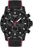 Tissot Men's Supersport Chrono 316L Stainless Steel case with Black PVD Coating Swiss Quartz Fabric/Leather Strap, 22 Casual Watch (Model: T1256173705100)