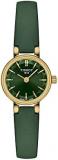 Tissot Womens Lovely Round 316L Stainless Steel case with Yellow Gold PVD Coating Quartz Watch, Green, Leather, 6 (T1400093609100)