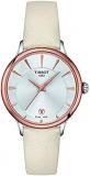 Tissot Womens Odaci-T 316L Stainless Steel case with Carnation Gold PVD Coating Swiss Quartz Watch, Cream, Leather, 15 (T1332102603100)