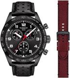 Tissot mens Tissot PRS 516 Chronograph 316L stainless steel case with black PVD coating Quartz Watch Set, Black, Leather, 22 (T1316173605200)
