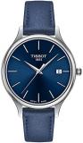 Tissot Womens Bella Ora 316L Stainless Steel case Quartz Watch, Blue, Leather, 16 (T1032101604100)