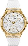 Bulova Women's CURV Stainless Steel Quartz Watch with Rubber Strap, White, 22 (Model: 98R237)