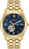 Bulova Men's Goldtone Automatic Bracelet Watch, Blue Dial