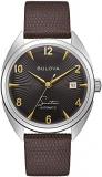 Bulova Mens Frank Sinatra Fly Me to The Moon Automatic Silver-Tone Stainless Steel Leather Strap Watch
