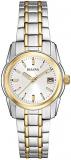 Bulova Ladies' Classic Two-Tone Stainless Steel 3-Hand Calendar Date Quartz Watch, Silver-White Dial (Style: 98M105)