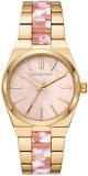 Michael Kors Women's Channing Quartz Watch with Stainless-Steel-Plated Strap, Gold/Multi/Pink, 22