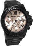 Michael Kors MK5872 Everest Chrono Peach Glitz Dial Black Steel Women Watch NEW