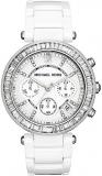 Michael Kors Parker Women Watch Mk5848 White Ceramic 40mm Chrono Baguette Glitz
