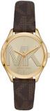 Michael Kors MK2862 Gold Tone Logo Dial Brown Leather Strap Women's Watch