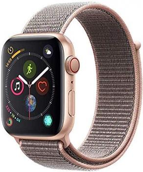 Apple Watch Series 4 (GPS + Cellular, 44MM) - Gold Aluminum Case with Pink Sand Sport Loop Band (Renewed)