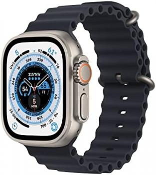 Apple Watch Ultra [GPS + Cellular 49mm] Titanium Case with Midnight Ocean Band, One Size (Renewed Premium)