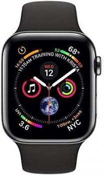 Apple Watch Series 4 (GPS + Cellular, 44MM) - Space Black Stainless Steel Case with Black Sport Band (Renewed)