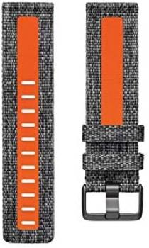 Fitbit Versa Family Accessory Band, Official Product, Woven Reflective, Charcoal/Orange, Small