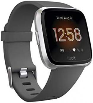 Fitbit Versa Lite Smartwatch,GPS,Charcoal/Silver Aluminum, One Size (S & L Bands Included)