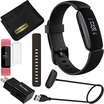 Fitbit Inspire 2 Smart Watch Health & Fitness Tracker (Black), with 24/7 Heart Rate, 1-Year Premium Trial, S & L Bands, 3.3ft Charging Cable, Wall Adapter, Screen Protectors & PremGear Cleaning Cloth
