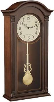 SEIKO Gold Tone & Arched Wall Clock with Pendulum and Dual Chimes