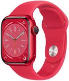 Apple Watch Series 8 (GPS+Cellular, 41MM) (PRODUCT)Red Aluminum Case with Red Sport Band, M/L(Renewed)