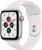 Apple Watch SE (GPS + Cellular, 44mm) - Silver Aluminum Case with White Sport Ba...