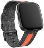 Fitbit Versa Family Accessory Band, Official Product, Woven Reflective, Charcoal/Orange, Small
