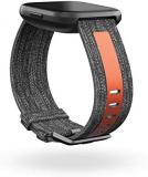 Fitbit Versa Family Accessory Band, Official Product, Woven Reflective, Charcoal/Orange, Small