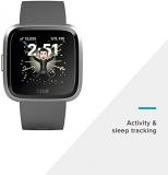 Fitbit Versa Lite Smartwatch,GPS,Charcoal/Silver Aluminum, One Size (S & L Bands Included)