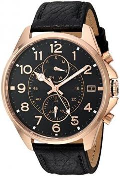 Tommy Hilfiger Men's Quartz Gold and Leather Watch, Color:Black (Model: 1791273)