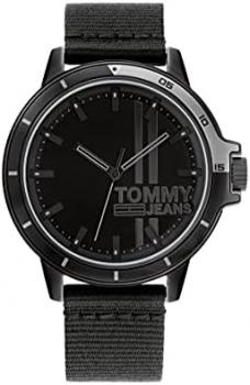 Tommy Hilfiger Jeans Men's Quartz Brass & Aluminum and Nylon #Tide Ocean Bound Strap Watch, Color: Black (Model: 1791923)