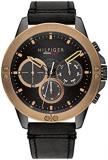 Tommy Hilfiger Men's Quartz Multifunction Stainless Steel and Leather Strap Watch, Color: Black (Model: 1791893)