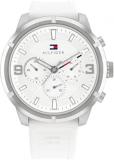 Tommy Hilfiger Men's Multifunction Stainless Steel Case and Silicone Strap Watch, Color: White (Model: 1792072)