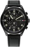 Tommy Hilfiger Men's Ionic Plated Black Steel Case and Calfskin Strap Watch, Color: Black (Model: 1792004)
