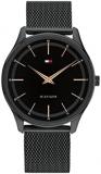 Tommy Hilfiger Men's Quartz Stainless Steel and Mesh Bracelet Watch with Hyper Slim Case, Color: Black (Model: 1710470)