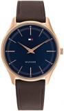 Tommy Hilfiger Men's Quartz Stainless Steel and Leather Strap Hyper Slim Watch, Color: Navy (Model: 1710466)