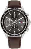 Tommy Hilfiger Men's Stainless Steel Case and Leather Strap Watch, Color: Brown (Model: 1792015)