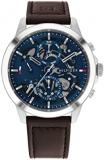 Tommy Hilfiger Men's Multifunction Stainless Steel and Leather Strap Watch, Colo...