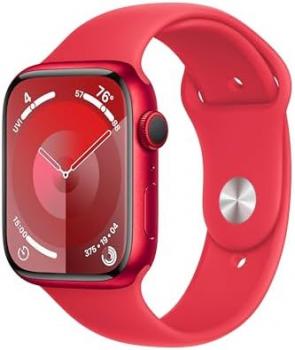 Apple Watch Series 9 [GPS + Cellular 45mm] Smartwatch with (Product) RED Aluminum Case with (Product) RED Sport Band S/M. Fitness Tracker, Blood Oxygen & ECG Apps, Always-On Retina Display