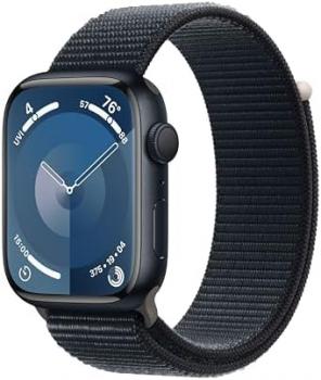 Apple Watch Series 9 [GPS 45mm] Smartwatch with Midnight Aluminum Case with Midnight Sport Loop. Fitness Tracker, Blood Oxygen & ECG Apps, Always-On Retina Display, Carbon Neutral