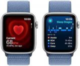Apple Watch SE (2nd Gen) [GPS 44mm] Smartwatch with Silver Aluminum Case with Winter Blue Sport Loop. Fitness & Sleep Tracker, Crash Detection, Heart Rate Monitor, Carbon Neutral