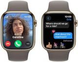 Apple Watch Series 9 [GPS + Cellular 45mm] Smartwatch with Gold Stainless Steel Case with Clay Sport Band S/M. Fitness Tracker, Blood Oxygen & ECG Apps, Always-On Retina Display