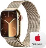 Apple Watch Series 9 [GPS + Cellular 41mm] Smartwatch with Gold Stainless Steel Case with Gold Milanese Loop with AppleCare+ (2 Years)