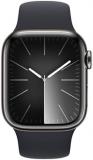 Apple Watch Series 9 [GPS + Cellular 41mm] Smartwatch with Graphite Stainless Steel Case with Midnight Sport Band S/M. Fitness Tracker, Blood Oxygen & ECG Apps, Always-On Retina Display