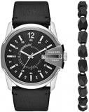 Diesel Mens Master Chief Three Hands 46mm Case Stainless Steel Watch with Leather Strap