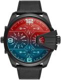 Diesel DZ7446 Black Dial Black Leather Strap Men's Uber Chief Three-Hand 54mm Watch