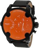 Diesel DZ7443 Reflective Blue/Red Chronograph Dial Black Leather Band Little Daddy Collection Men's Watch