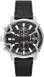 Diesel All-Gender 42mm Griffed Quartz Stainless Steel and Leather Chronograph Watch, Color: Silver, Black (Model: DZ4603)