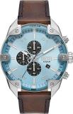 Diesel Chronograph, Edelstahluhr mit Lederarmband Spiked für Herren, 49 mm Gehäusegröße