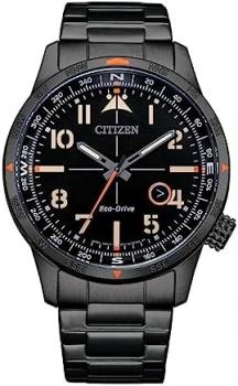 Citizen Eco-Drive BM7555-83E Solar 4 o'clock Crown, Compass Bezel, Black, Diver, Military, Bracelet Type
