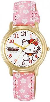 CITIZEN Q&;Q Women's Wristwatch Hello Kitty 0007N003 Analog Leather belt Made in Japan White x floral pattern Pink